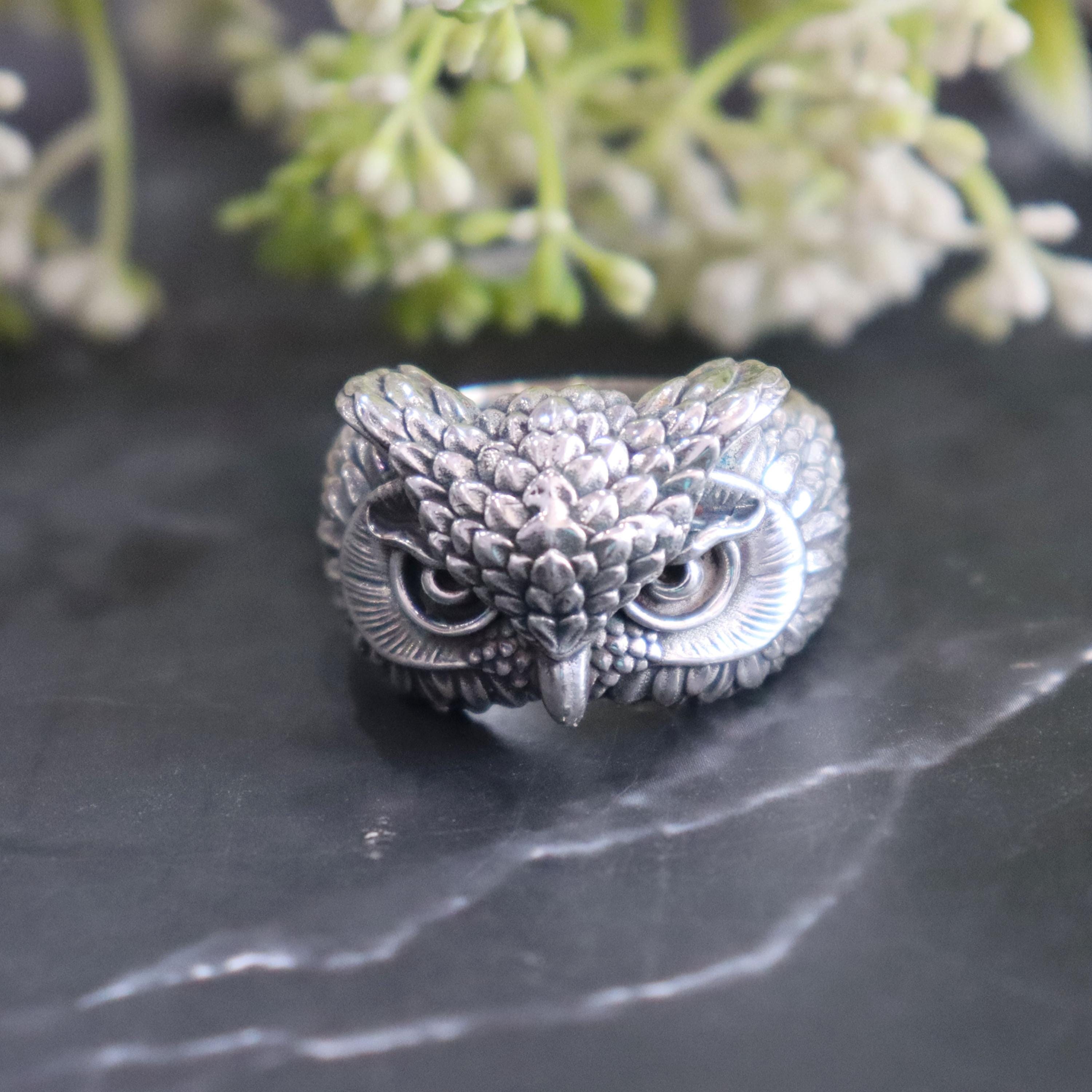 Owl Head Ring, 925 Sterling Silver, Animal Lover Ring, Unique Bird Ring, Boho Ring, Statement Ring,