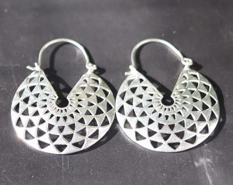 Brass Mandala Hoop Earrings, 925 Sterling Silver Earrings, Women's Jewelry, Bohemian Earrings, Boho Earrings, Tribal Earrings Modern Jewelry