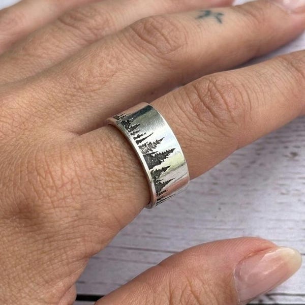 Sterling Silver Forest Ring: Handmade Tree Line Design