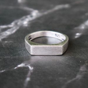 Sterling Silver Rectangle Signet Ring, Minimalist Geometric Statement Band