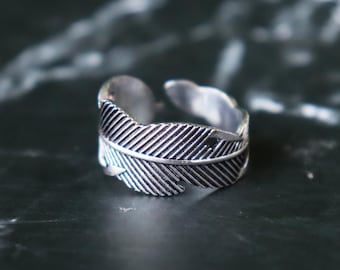 Feather Ring, 925 Sterling Silver, Adjustable Ring, Stackable Ring, Boho Jewelry, Statement Ring, Angel Wings Ring,  Handmade Jewelry