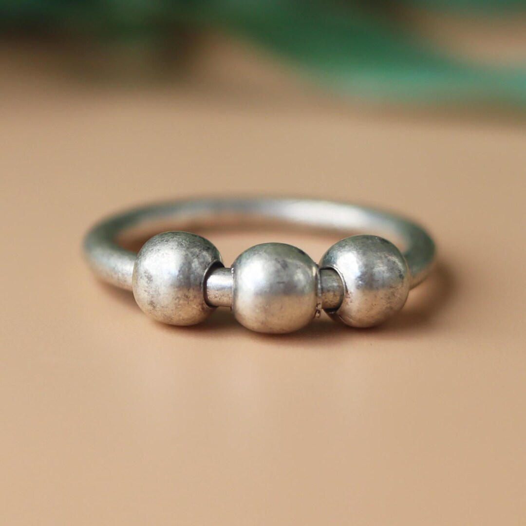 Silver Beaded Rings Sterling Silver Beaded Ring: Handmade Boho Statement Jewelry - Etsy