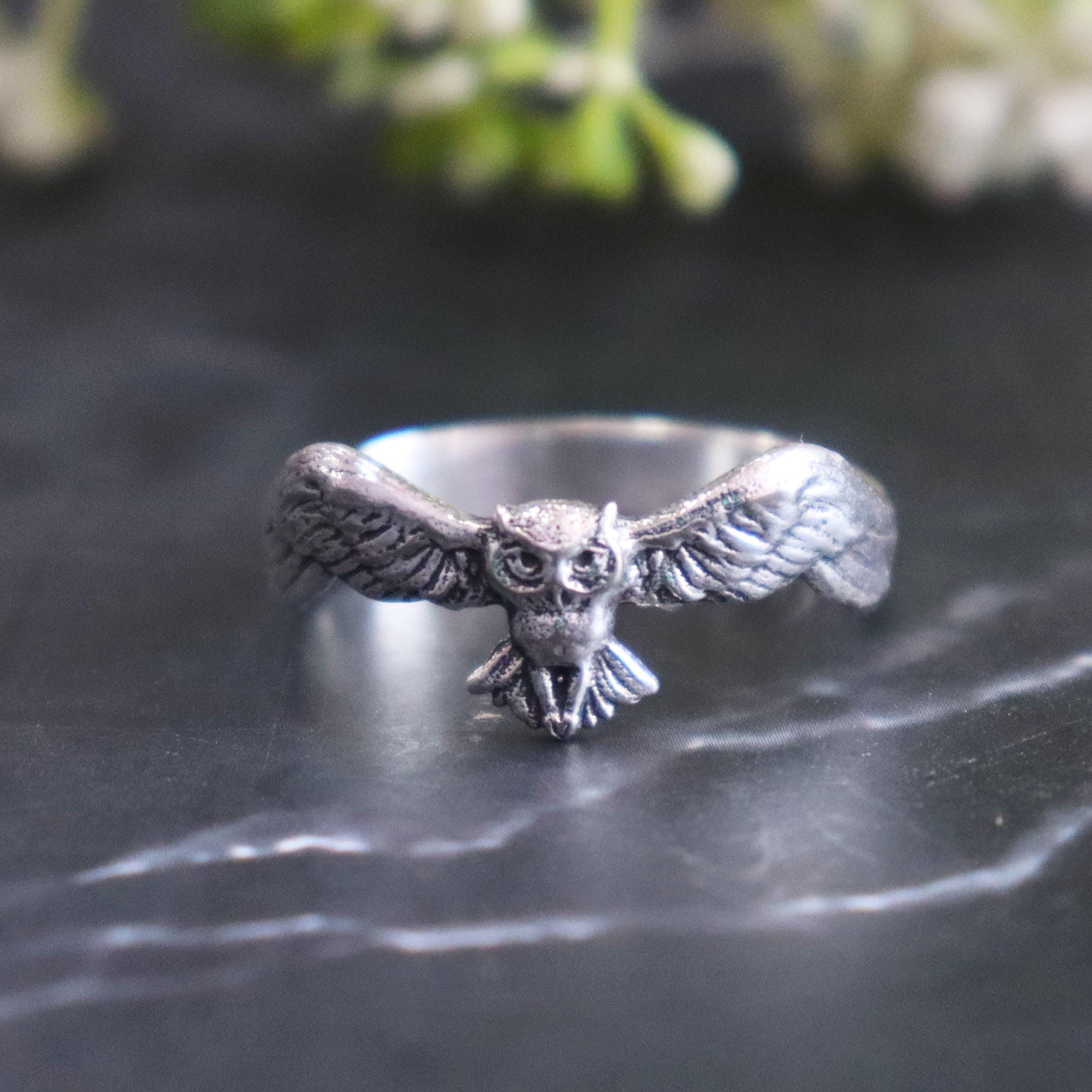 Flying Owl Band Ring, 925 Sterling Silver, Animal Lover Ring, Spread Wing Ring, Boho Bird Ring, Uniq