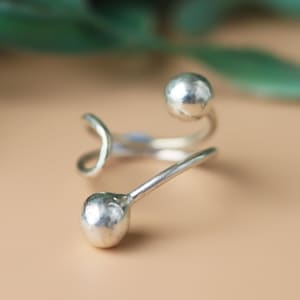 Sterling Silver Double Ball Ring: Handmade Open Band Boho Jewelry