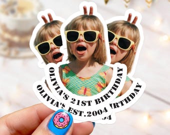 Stickers visages personnalisés, Stickers personnalisés, Stickers 21e anniversaire, Stickers vinyle imperméables, articles de cadeau personnalisés pour anniversaire, baby shower