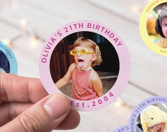 Adesivi personalizzati per il 21° compleanno, adesivi per il 21° compleanno, adesivi personalizzati per feste di compleanno, baby shower, addio al nubilato, regali di compleanno