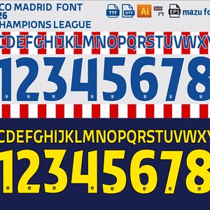 Personalize Atletico Madridname and number font 25-26 home kit, away kit and get files Ai, Eps,Svg,Ttf,Otf Custom nameset Atletico Madrid