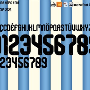 Personalize your own Argentina name and number font 25-26 home kit, away kit and get files Ai, Eps,Svg,Ttf,Otf Custom namesetArgentina