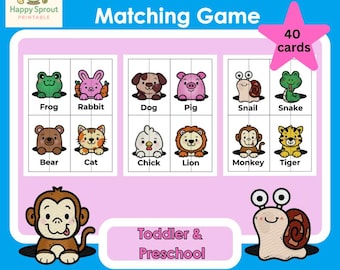Peek A Poo Animals Matching Game: Montessori Flashcards (PDF Printable Activity)