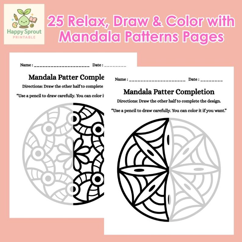 Mandala Pattern Completion Worksheet for Kids | Mindfulness Art ...