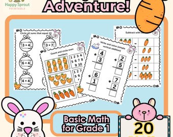 Schede di matematica del coniglietto / Addizione entro 10, 1a elementare (schema PDF)