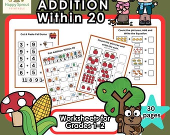 Höstmatteövningsblad – Addition inom 20 | Räkningskul för barn i höst