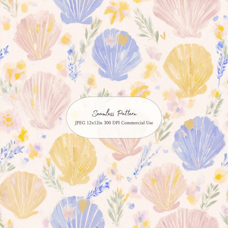 Repetaing Pattern Shells Buy Pastel Seashell Seamless Pattern L Coastal Watercolor Digital Paper ...