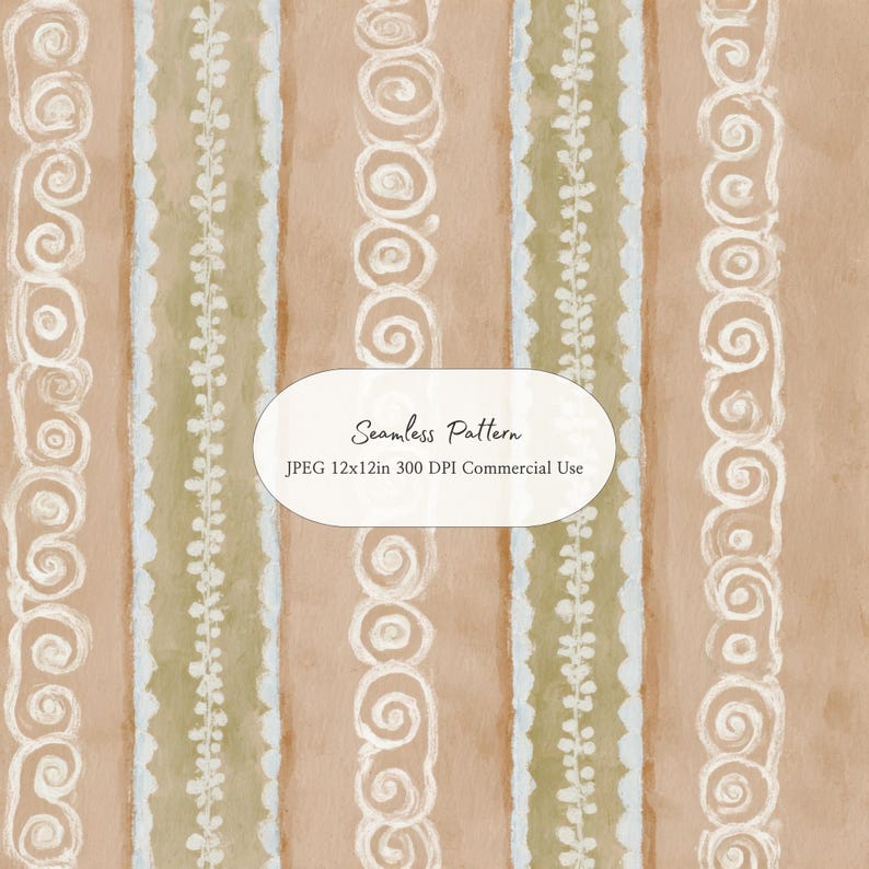 Swirl Pattern Paper Boho Swirl Seamless Pattern | Hand Painted Organic Stripe Digital Paper ...