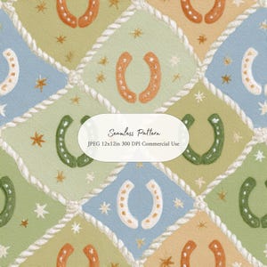 Horseshoe Seamless Pattern l Western Nursery Digital Paper l Cowboy Harlequin Ranch Background l Soft Southwest Printable 12x12in