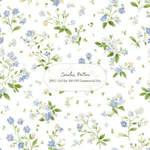 Forget Me Not Seamless Pattern l Blue Wildflower Watercolor Airy Cottage Floral Digital Paper Botanical Print 12x12in JPEG