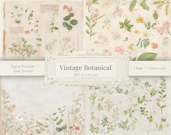 Vintage Botanical Junk Journal Pages: Antique Herbarium Digital Paper (Digital Download)