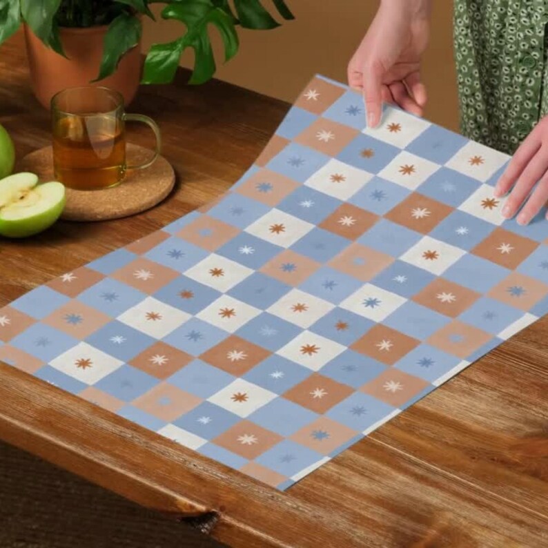 Retro Checkerboard Seamless Pattern | Blue Cream Terracotta Digital ...