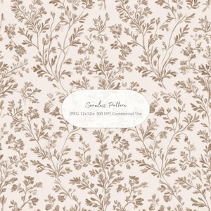 May include: A seamless pattern with a repeating floral design in brown and beige tones. The pattern features stylized branches, leaves, and small flowers. The text "Seamless Pattern" is displayed on the image.
