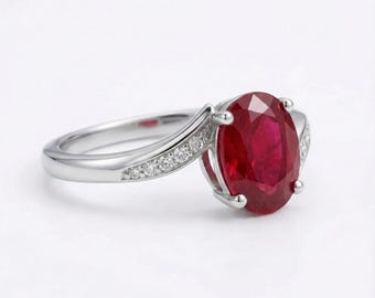 Oval Ruby Engagement Ring | Red Gemstone, 925 Sterling Silver