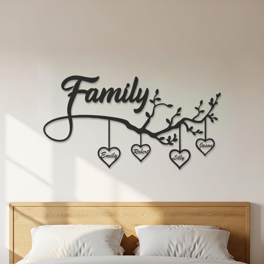 Personalized Family Tree Metal Wall Art With Custom Name Hearts, Family ...