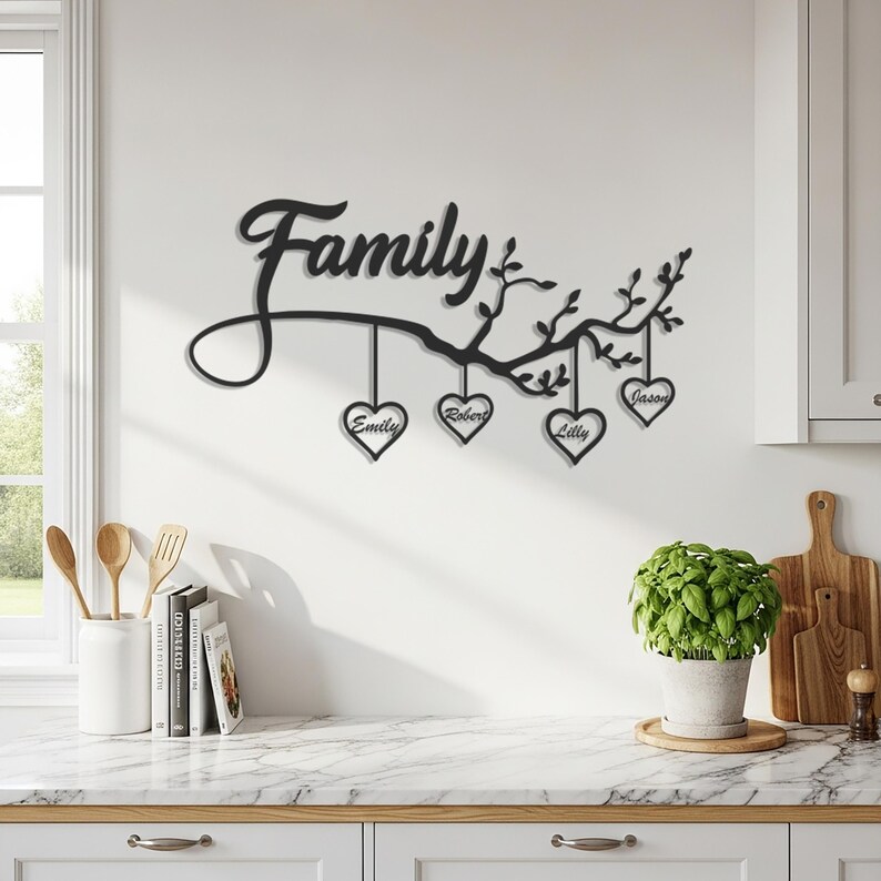 Personalized Family Tree Metal Wall Art With Custom Name Hearts, Family ...