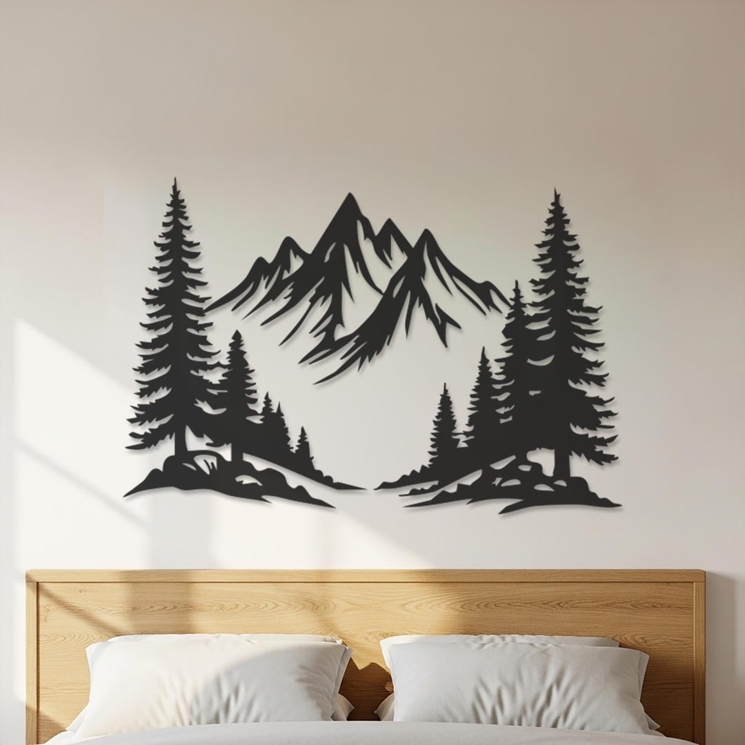 Mountain and Pine Tree Metal Wall Art Wilderness Landscape Decor ...