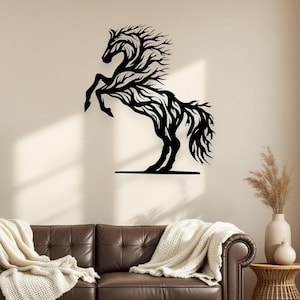 Pferd Metall Wandkunst, Line Art Decor, Wildpferd Skulptur, Wandbehang Pferde, rustikale Western Dekor, Geschenk für Pferdeliebhaber, Metall Wandschild