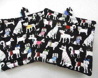 Potholders, Pr Of Quilted Potholders, Puppy Potholders, Gift