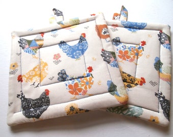 Potholders, Pr Of Quilted Potholders, Cute Chicken Potholders