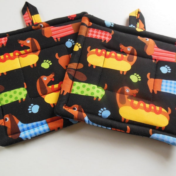 Potholders, Quilted Potholders,Double Insul Brite, Puppy Potholders, Christmas, Gift