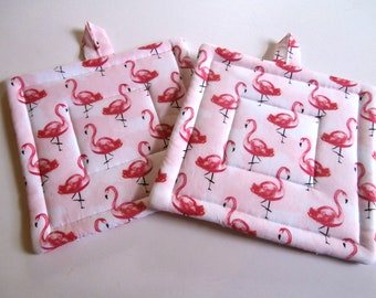 Potholders, Quilted Potholders, Flamingo Potholders, Novelty Potholders, Gift