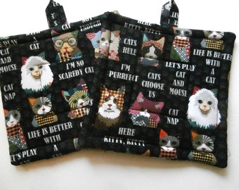 Potholders, Pr Of Quilted Potholders, Kitty Potholders, Gift