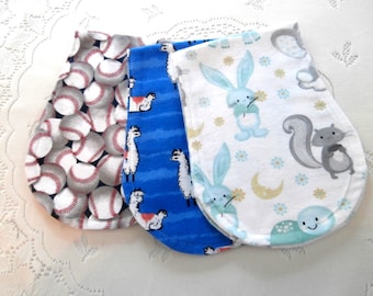 Baby burp Cloths, Contoured Burp Cloths, Gift, Set Of 3, Double Flannel