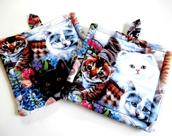 Potholders, Pr Of Quilted Potholders,. Kitten Potholders, Gift