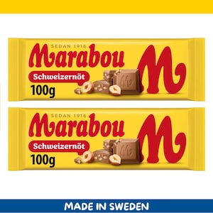 Paquete de 2 barras de chocolate con leche Marabou Schweizernöt (100 g cada una, importadas de Suecia)
