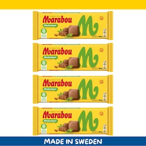 4 Pack Marabou Mintkrokant Milk Chocolate Bars – 160g each (5.6 oz) – Imported from Sweden