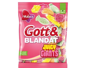 Malaco Gott & Blandat Juicy Giants – Fruity Sweet and Sour Candy (170g / 6 oz)
