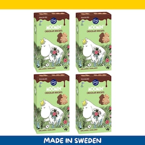 4 Pack – Fazer Moomin Chokladkex – Chocolate-Covered Moomin-Shaped Cookies (700 g / 24.68 oz)