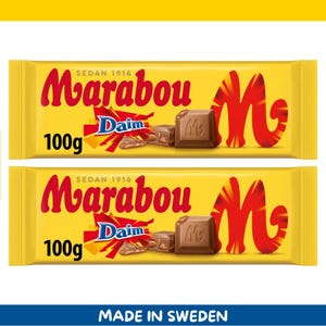 Paquete de 2 barras de chocolate con leche Marabou Daim (100 g cada una, importadas de Suecia)