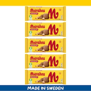Paquete de 5 chocolates con leche y avellanas de marabú (Schweizernöt), 160 g cada uno (5,6 oz), importados de Suecia.