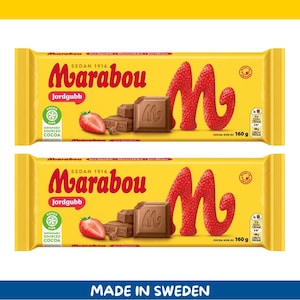 2 Pack Marabou Jordgubb Milk Chocolate Bars – 160g each (5.6 oz) – Imported from Sweden