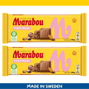 Paquete de 2 barras de chocolate con leche Marabou Frukt & Mandel (160 g cada una, importadas de Suecia)