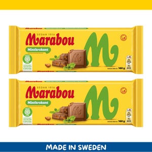2 Pack Marabou Mintkrokant Milk Chocolate Bars – 160g each (5.6 oz) – Imported from Sweden