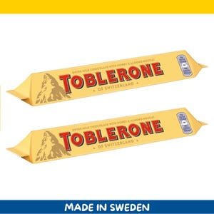 Paquete de 2 barras de chocolate con leche Toblerone de 50 g cada una (1,76 oz) con sabor a turrón de miel y almendras, importadas de Suiza.