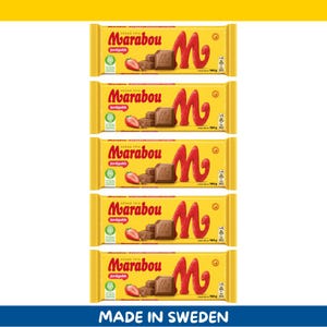 5 Pack Marabou Jordgubb Milk Chocolate Bars – 160g each (5.6 oz) – Imported from Sweden