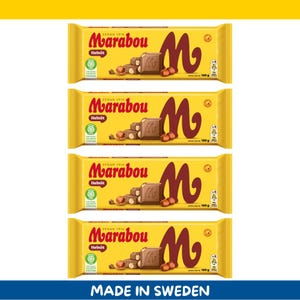 Paquete de 4 barras de chocolate con leche Marabou Helnöt (avellanas enteras), 160 g cada una (5,6 oz), importadas de Suecia.