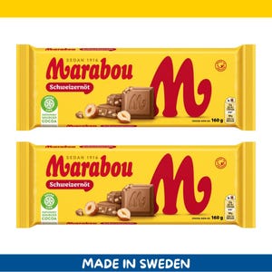 Paquete de 2 chocolates con leche y avellanas de marabú (Schweizernöt), 160 g cada uno (5,6 oz), importados de Suecia.