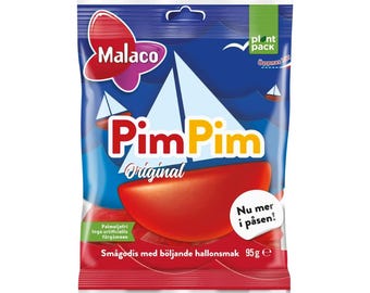 Malaco PimPim Hallon Candy Bag – żelki szwedzkie o smaku malinowym (95 g / 3,35 uncji)