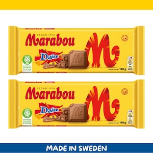 Paquete de 2 barras de chocolate con leche Marabou Daim (160 g cada una, importadas de Suecia)